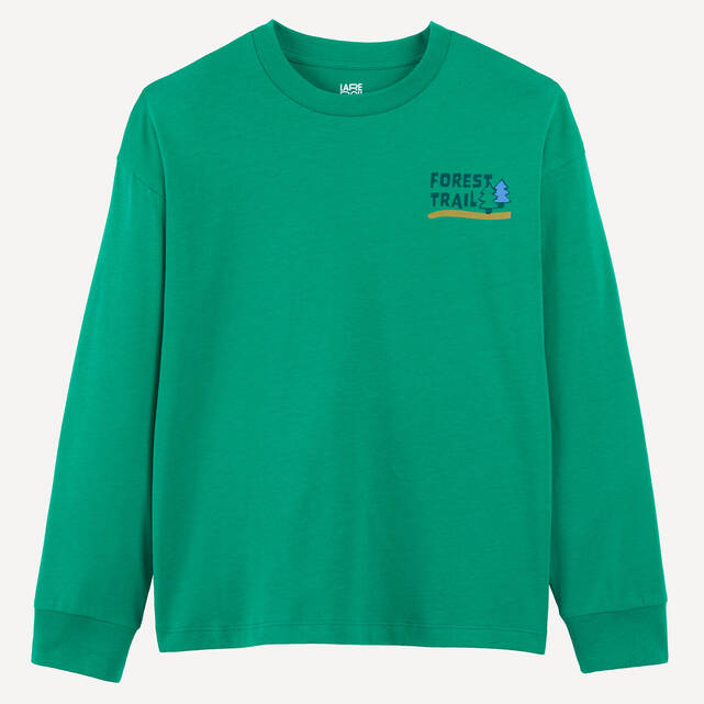 Μακρυμάνικο T-shirt με στρογγυλή λαιμόκοψη και τύπωμα δάσος