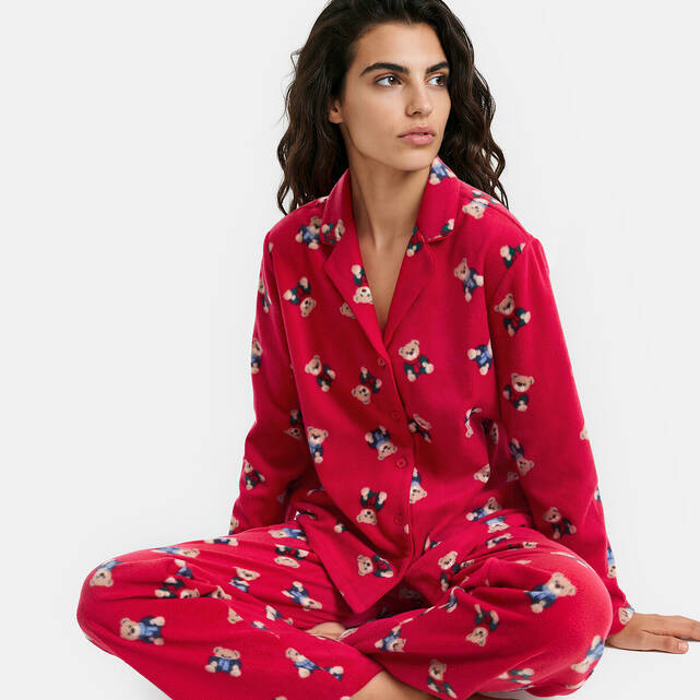 Πιτζάμα από microfleece με τύπωμα αρκουδάκι