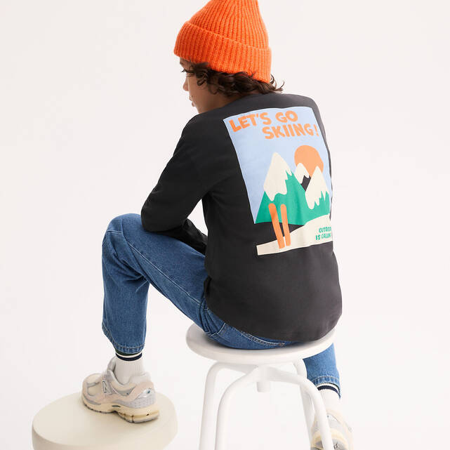 Μακρυμάνικο T-shirt με τύπωμα βουνών μπροστά και πίσω